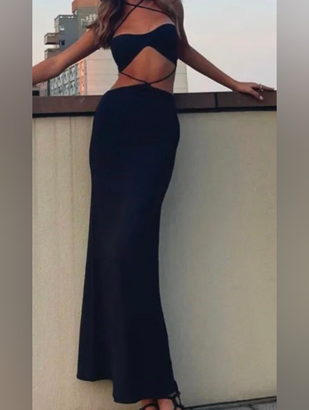 Meshki Black Strappy Wrap Maxi Dress with Sleeves (optional) - Picture 2 of 3